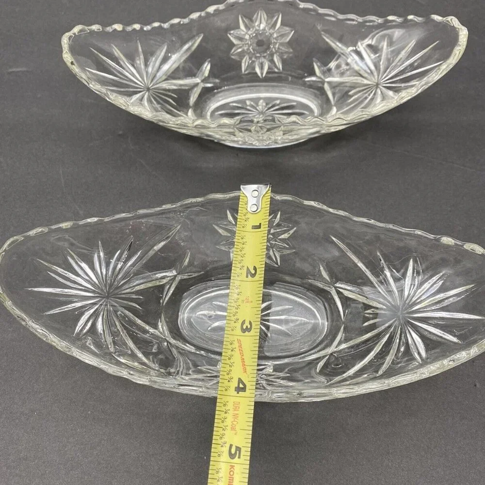 VTG 80s Pressed Glass Starburst Oval Serving Bowls Dish Set Of 2 Star Of David‎